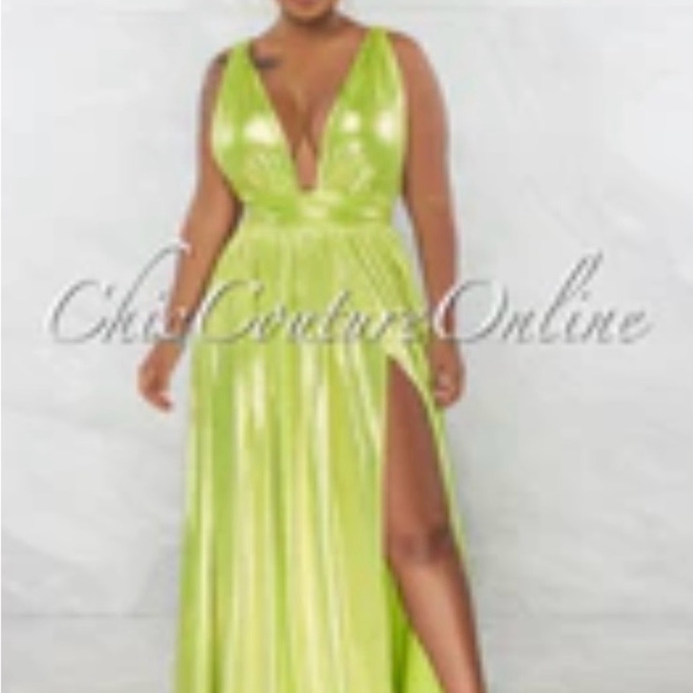 Lime Green Plunge Maxi Dress